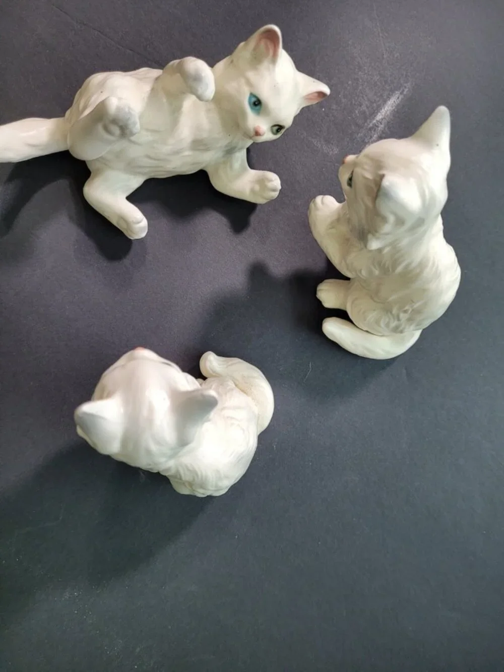 Set 3‎ Vintage Lefton Fluffy White Persian Kitten Cat Figurines Japan Porcelain